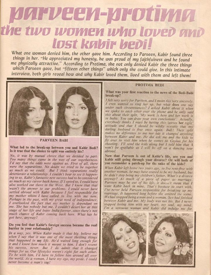 Protima Bedi Parveen babi interview